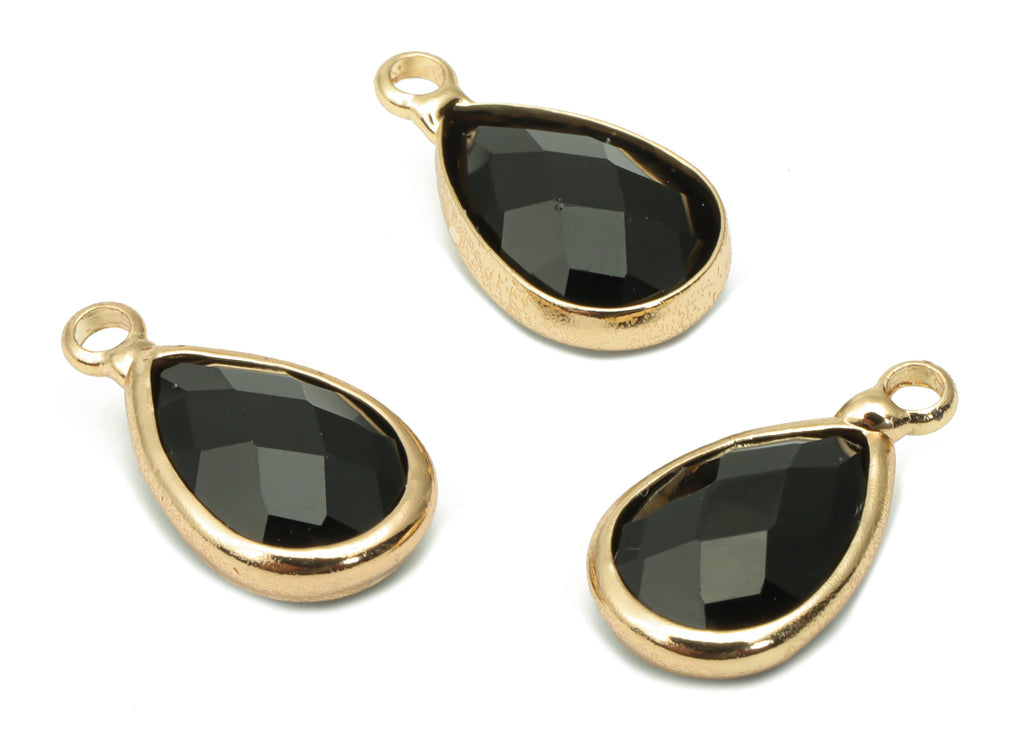 Glass Faceted Drop Loop Earring Charms - Brass Teardrop Frame Pendant - Gold Tone Plated Brass - Faceted Glass - 15.4x8.47x4.24mm - GS1099B - DOMEDBAZAAR