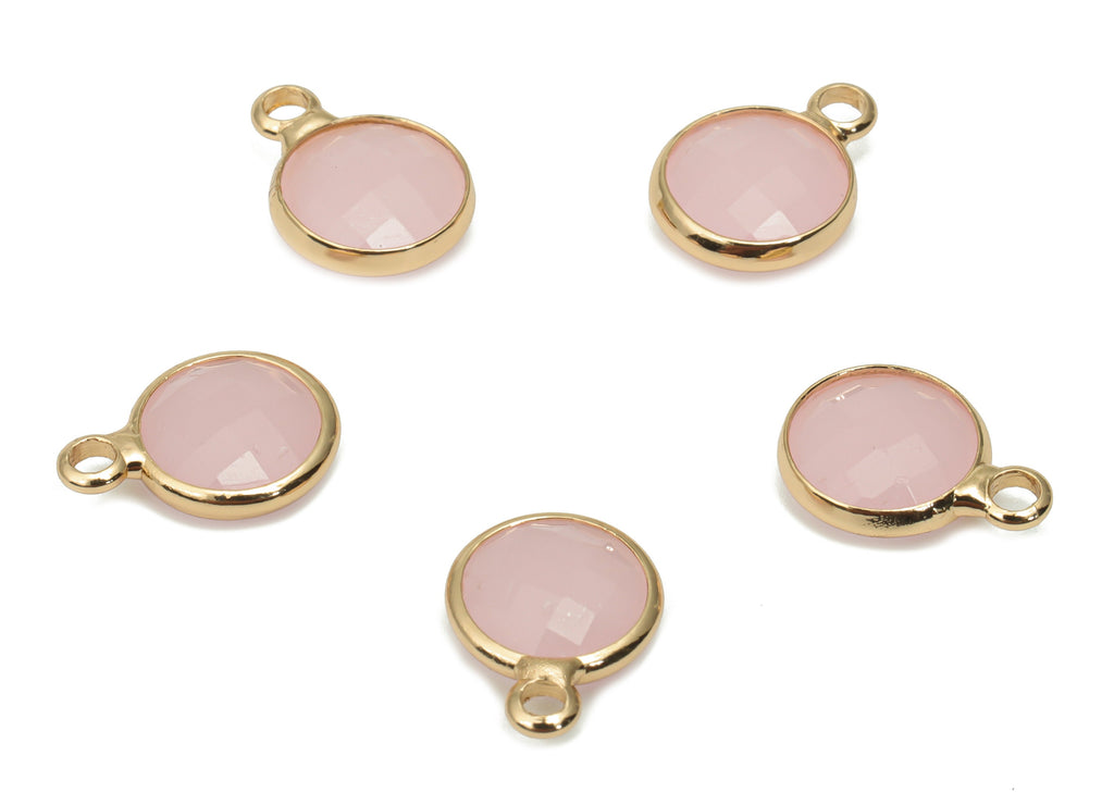 Glass Round Loop Earring Charms - Brass Circle Frame Pendant - Gold Tone Plated Brass - Faceted Glass - 11.45x8.72x3.23mm - GS1106 - DOMEDBAZAAR