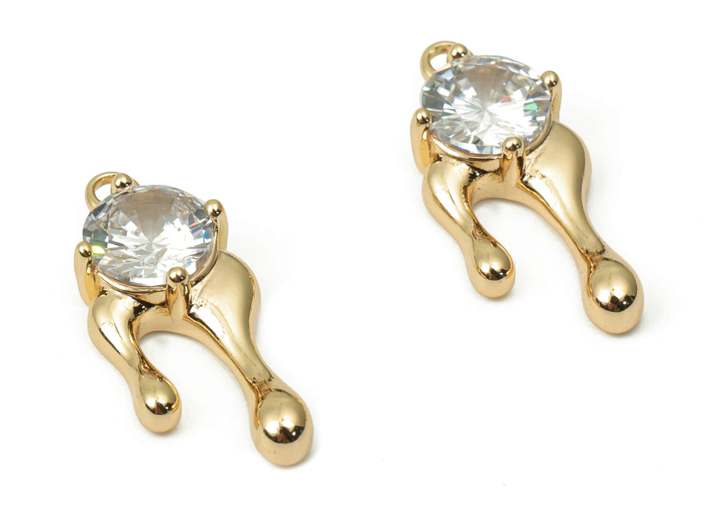 Brass Melting U Charms with Zircon - Gold U Irregular Pendant - 18K Real Gold Plated Brass - Jewelry Supplies - 19.5x8.33x4.36mm - RGP4404 - DOMEDBAZAAR
