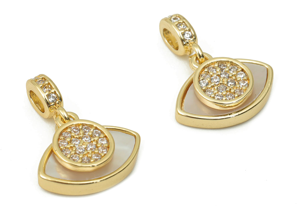 Brass Marquise Oval Charms with Zincons - Shell Eye Round Pendant - 18K Real Gold Plated - Jewelry Supplies - 17.58x12.15x2.1mm - RGP4396 - DOMEDBAZAAR