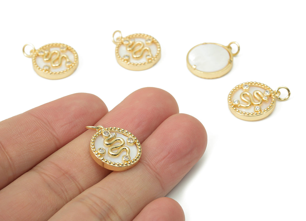 Brass Round Snake Earring Charms with Zincons - Shell Snake Beads Circle Pendant - 18K Real Gold Plated - 17.9x15.92x3.05mm - RGP4363 - DOMEDBAZAAR