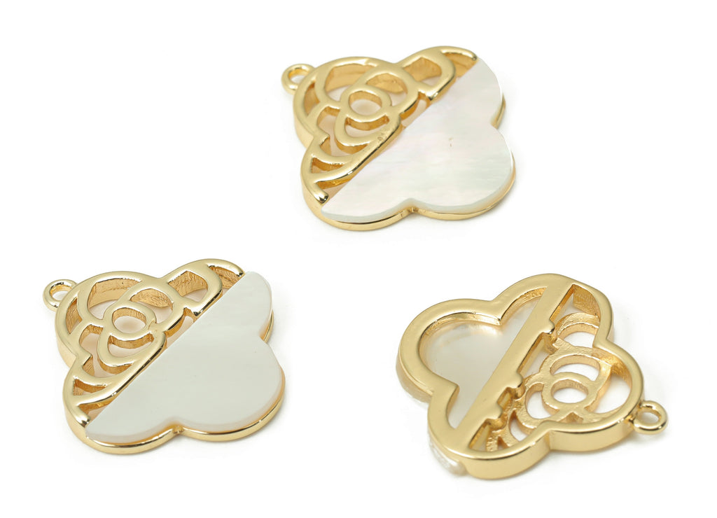 Brass Leaves Cloud Earring Charms - Shell Cloud Leaf Pendant - 18K Real Gold Plated Brass - Jewelry Supplies - 16.3x15.02x1.86mm - RGP4370 - DOMEDBAZAAR