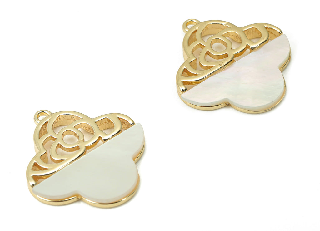 Brass Leaves Cloud Earring Charms - Shell Cloud Leaf Pendant - 18K Real Gold Plated Brass - Jewelry Supplies - 16.3x15.02x1.86mm - RGP4370 - DOMEDBAZAAR
