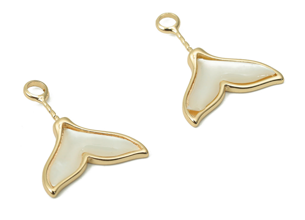 Brass Fish Tail Earring Charms - Shell Fish Tail Pendant - 18K Real Gold Plated Brass - Jewelry Making Supplies - 18.9x14.64x1.4mm - RGP4392 - DOMEDBAZAAR
