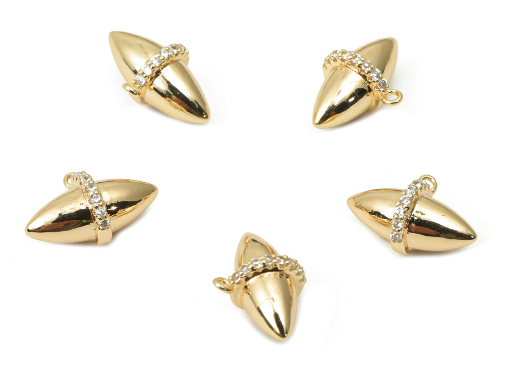Brass Cone Heart Earring Charms with Zircons - Gold Cone Pendant - 18K Real Gold Plated Brass - Jewelry Supplies - 12.31x8.56x6mm - RGP4402 - DOMEDBAZAAR