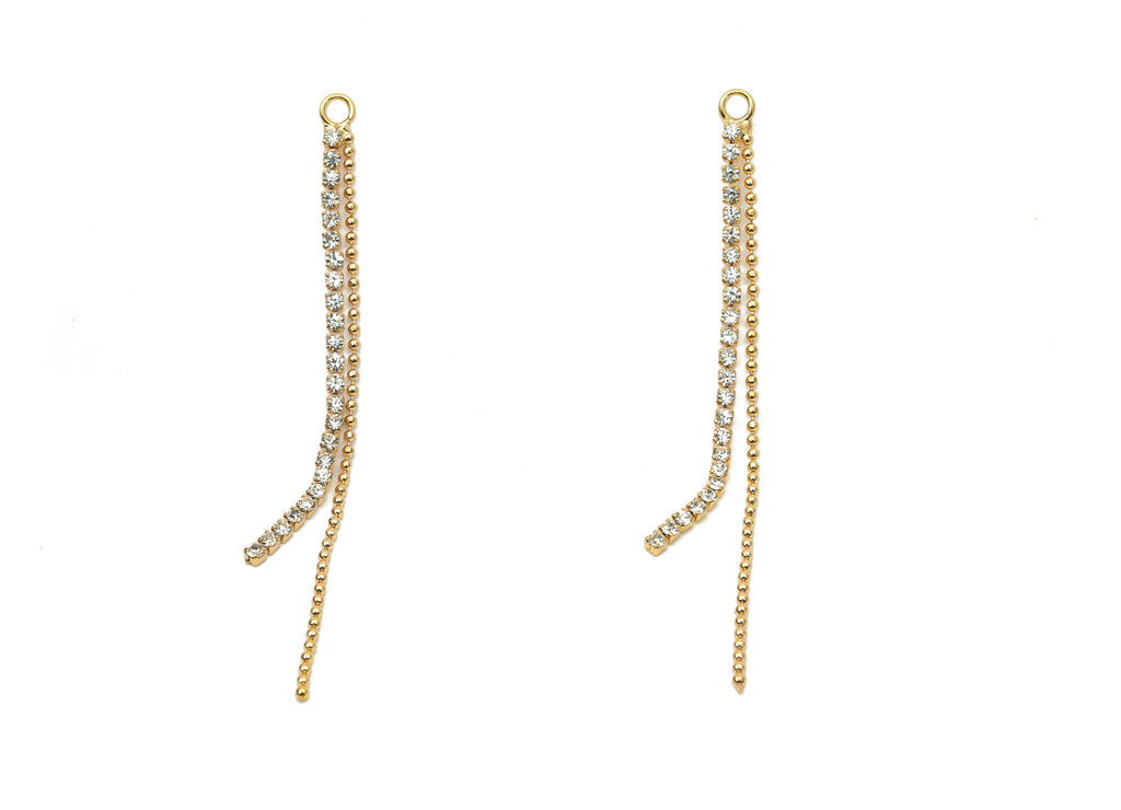 Brass Beads Tassel Earring Charm - Zircon Ball Chain Tassel Earrings – 18K Real Gold Plated Brass - 65.24x3.52x1.66mm - RGP4407 - DOMEDBAZAAR
