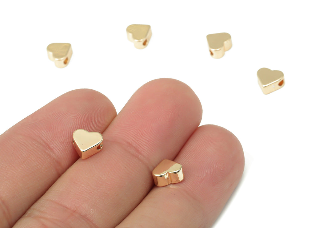 Gold Heart Beads – Brass Heart Spacer Beads – Bracelet Beads - 18K Real Gold Plated Brass - Jewelry Making - 6.9x6.3x3.18mm - RGP4464 - DOMEDBAZAAR
