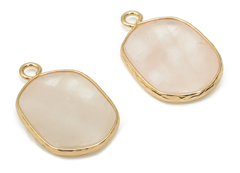 Rose Quartz Crystal Oval Charms - Brass Oval Pendant - Natural Stone - Gold Tone Plated Brass – Jewelry Supplies - 52.2x15.9x4.1mm – NS1699J - DOMEDBAZAAR