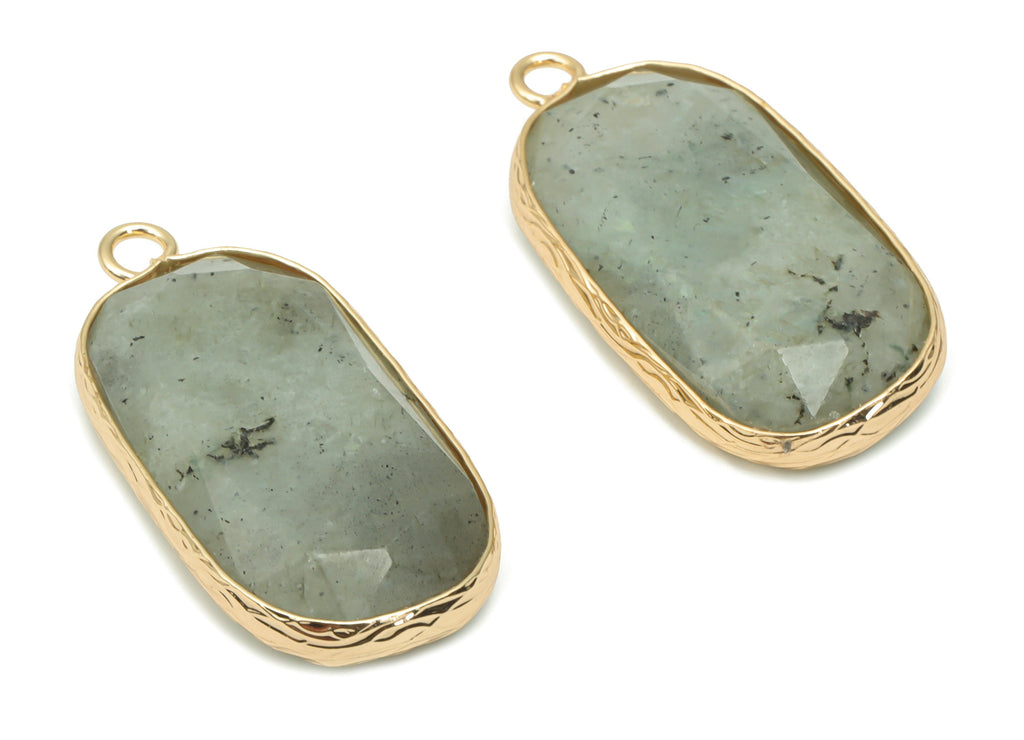 Labradorite Faceted Rectangle Earring Charms - Brass Rectangle Pendant - Natural Stone - Gold Tone Plated Brass – 31.1x15.54x5.95mm– NS1700D - DOMEDBAZAAR