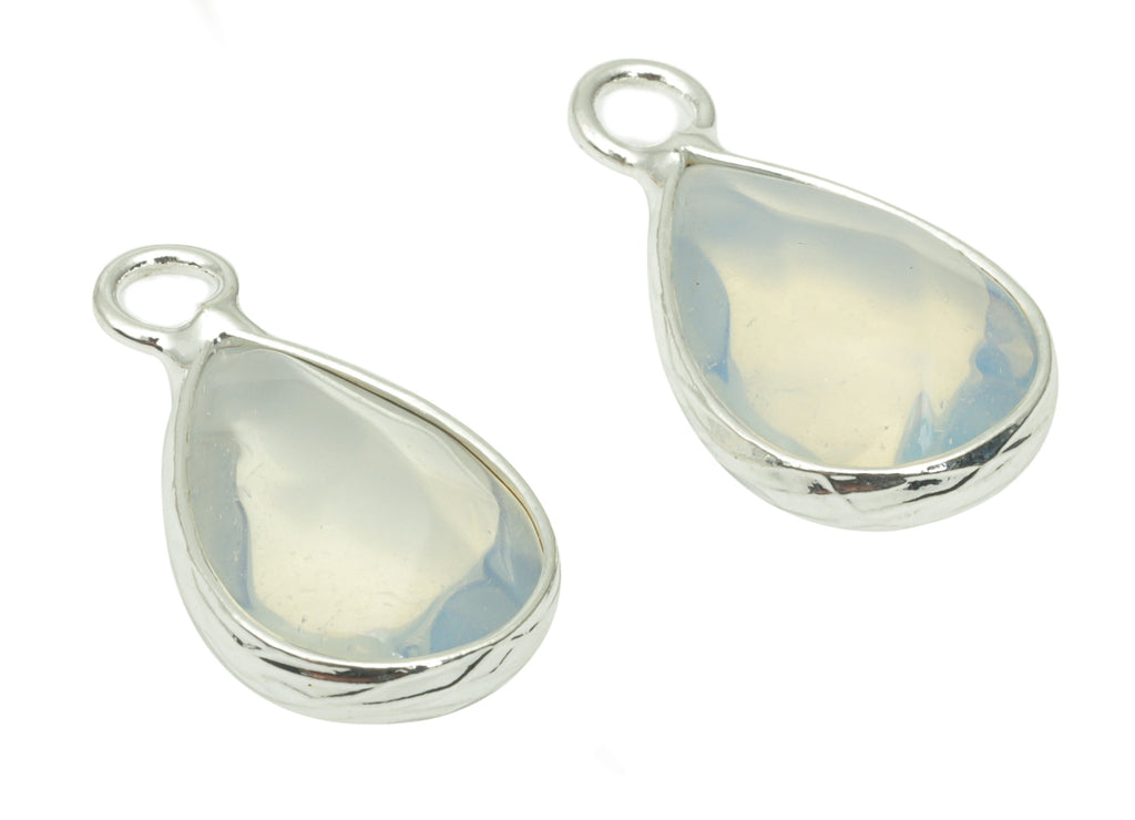 Opalite Drop Earring Charms - Brass Teardrop Pendant - Natural Stone - Silver Tone Plated Brass – Jewelry Supplies - 17.97x9.6x4.6mm–NS1690C - DOMEDBAZAAR