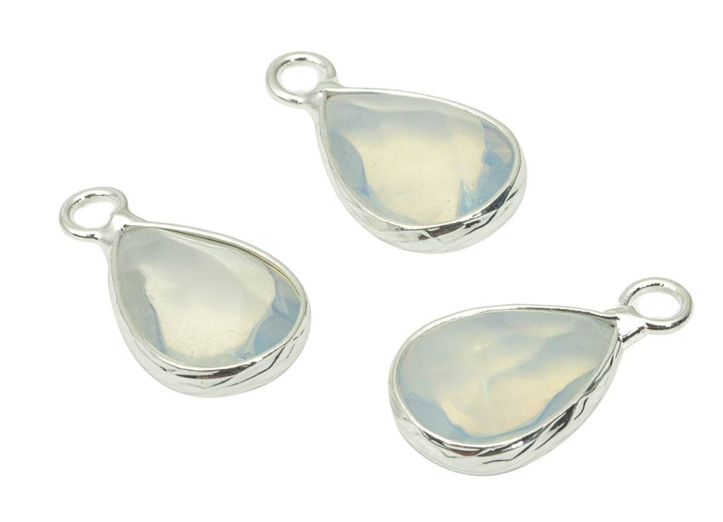 Opalite Drop Earring Charms - Brass Teardrop Pendant - Natural Stone - Silver Tone Plated Brass – Jewelry Supplies - 17.97x9.6x4.6mm–NS1690C - DOMEDBAZAAR