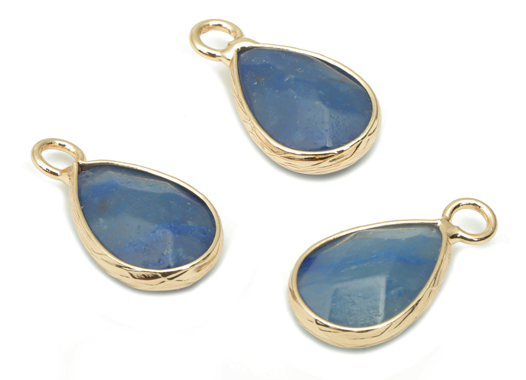 Blue Aventurine Stone Drop Earring Charms - Brass Teardrop Pendant - Natural Stone - Gold Tone Plated Brass – 17.97x9.61x4.55mm – NS1690F - DOMEDBAZAAR