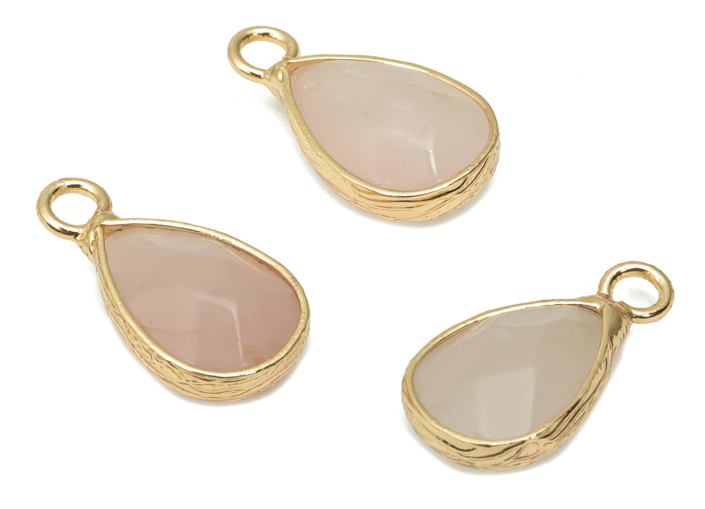 Rose Quartz Crystal Drop Earring Charms - Brass Teardrop Pendant - Natural Stone - Gold Tone Plated Brass – 17.97x9.61x4.55mm – NS1690B - DOMEDBAZAAR