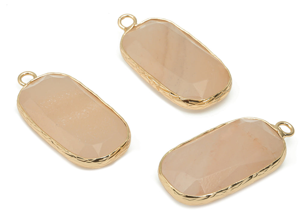 Orange Aventurine Faceted Earring Charms - Brass Rectangle Pendant - Natural Stone - Gold Tone Plated Brass – 31.1x15.54x5.95mm – NS1700A - DOMEDBAZAAR
