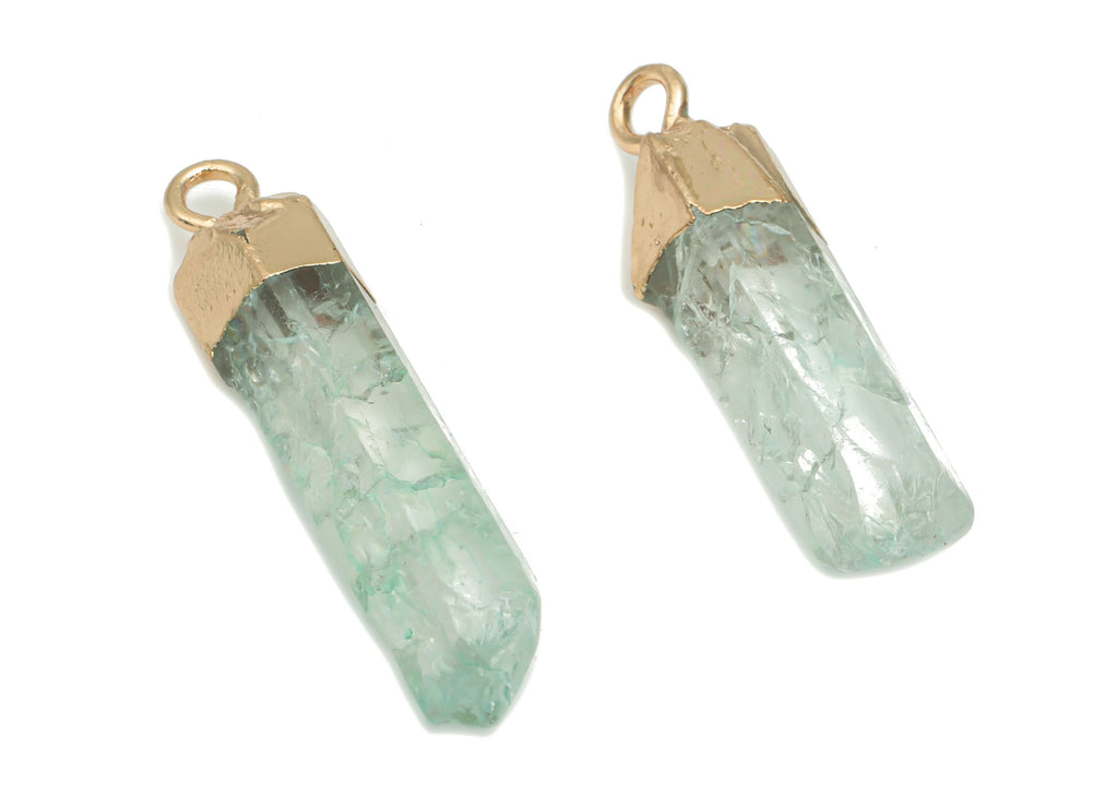 Blue Quartz Crystal Spike Earring Charms - Brass Strip Pendant - Natural Stone - Gold Tone Plated Stone – 42.72x10.21x6.06mm – NS1701C - DOMEDBAZAAR