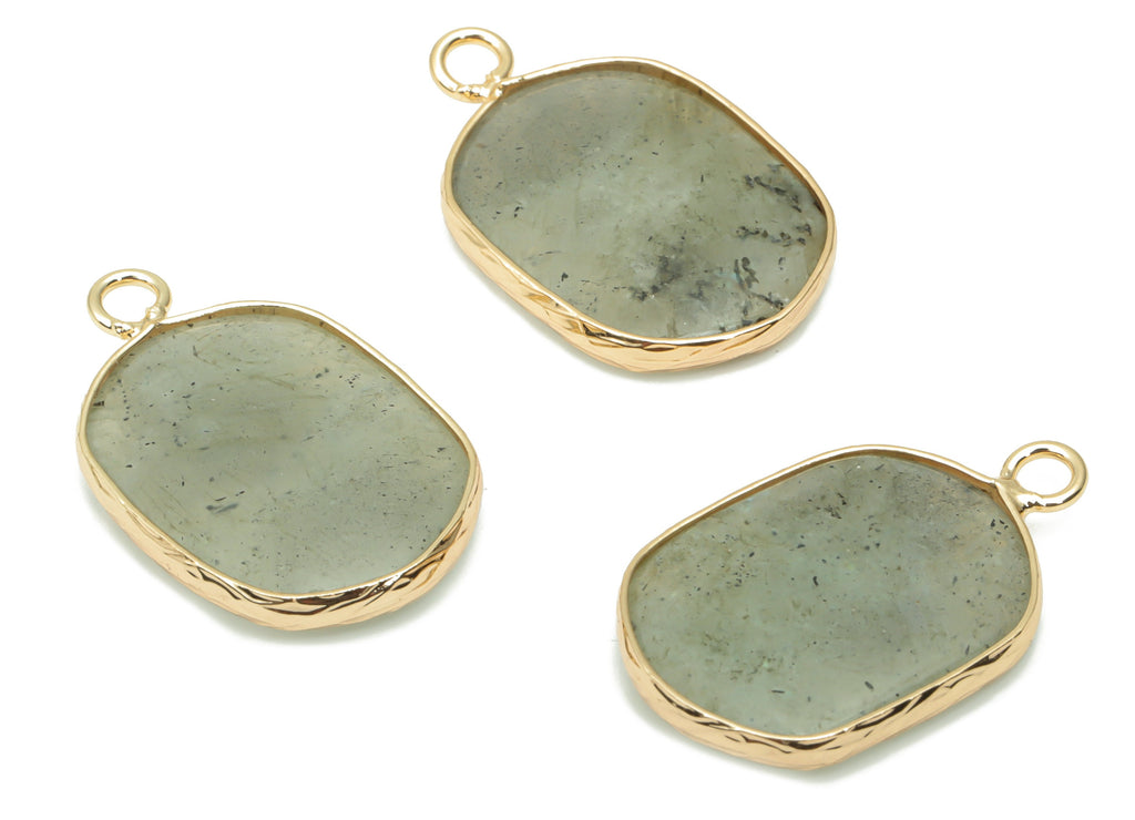 Labradorite Oval Earring Charms - Brass Oval Pendant - Natural Stone - Gold Tone Plated Brass – Jewelry Supplies - 52.2x15.9x4.1mm – NS1699D - DOMEDBAZAAR