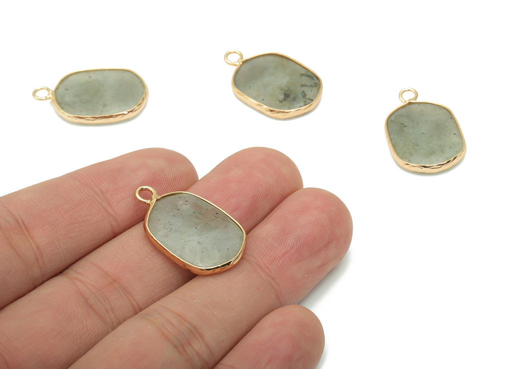 Labradorite Oval Earring Charms - Brass Oval Pendant - Natural Stone - Gold Tone Plated Brass – Jewelry Supplies - 52.2x15.9x4.1mm – NS1699D - DOMEDBAZAAR