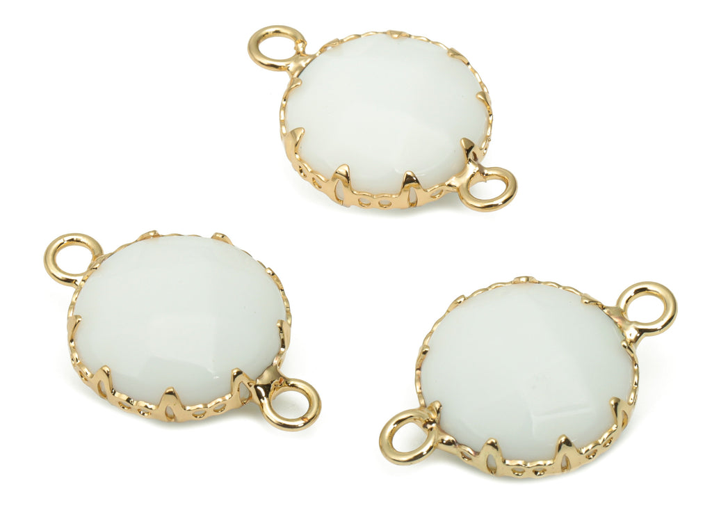 Porcelain Round Earring Connector - Brass Circle Charms and Bracelet - Natural Stone - Gold Tone Plated Brass – 22.86x14.93x7.25mm - NS1691 - DOMEDBAZAAR
