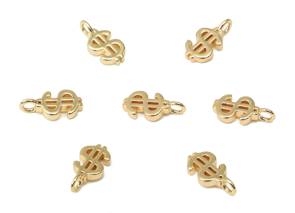 Brass Dollar Earring Charms - Gold Money Pendant - 18K Real Gold Plated Brass - Jewelry Making Supplies - 10.85x5.57x1.73mm - RGP4462 - DOMEDBAZAAR