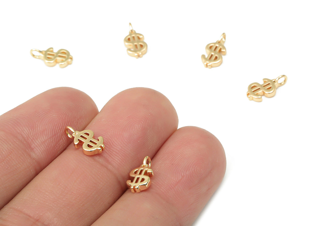 Brass Dollar Earring Charms - Gold Money Pendant - 18K Real Gold Plated Brass - Jewelry Making Supplies - 10.85x5.57x1.73mm - RGP4462 - DOMEDBAZAAR