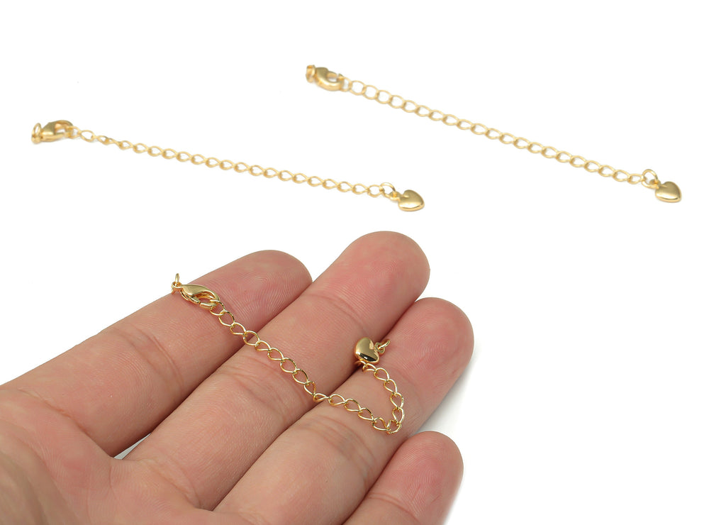 Brass Parrot Lobster Claw Chain Tassel Earring - Gold Heart Chain Tassel Earrings - 18K Real Gold Plated Brass - 89.36x5.42x2.2mm - RGP4479 - DOMEDBAZAAR