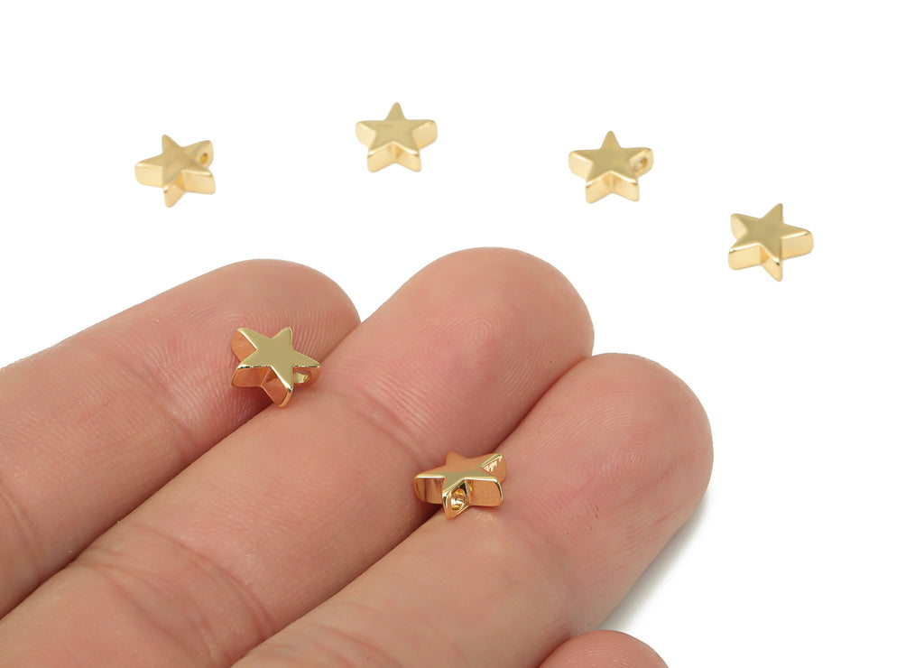 Gold Star Beads – Brass Star Spacer Beads – Bracelet Beads - 18K Real Gold Plated Brass - Jewelry Making Supplies - 7.43x7.4x2.6mm - RGP4443 - DOMEDBAZAAR
