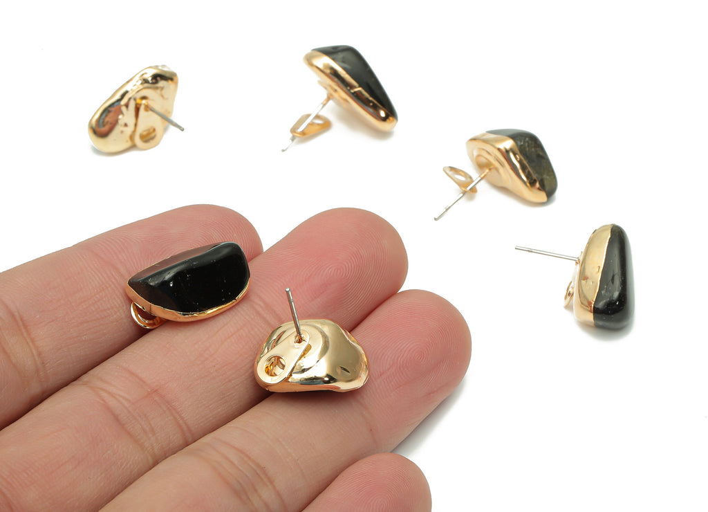 Garnet Earring Stud with Loop - Natural Stone Earring Post -  Gold Tone Plated Stone – 316 Surgical Stainless Steel - 10.32x10x9mm – NS1762C - DOMEDBAZAAR