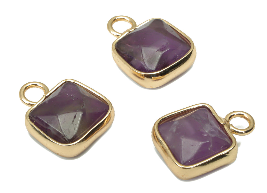 Purple Jade Faceted Square Earring Charms - Brass Square Pendant - Natural Stone - Gold Tone Plated Brass – 15.9x11.44x5.95mm – NS1687E - DOMEDBAZAAR