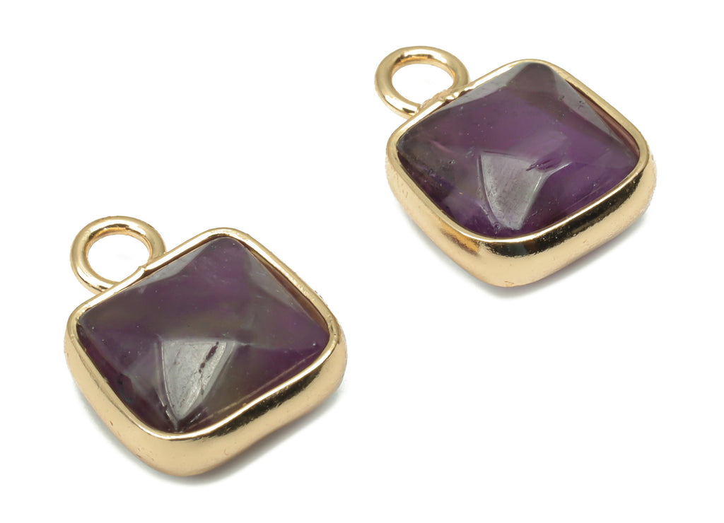 Purple Jade Faceted Square Earring Charms - Brass Square Pendant - Natural Stone - Gold Tone Plated Brass – 15.9x11.44x5.95mm – NS1687E - DOMEDBAZAAR