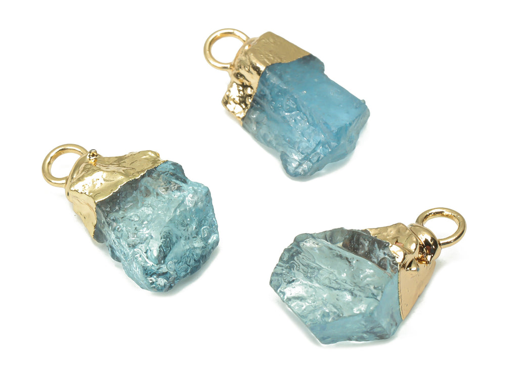 Aquamarine Earring Charms - Brass Raw Stone Pendant - Gold Tone Plated Natural Stone – Jewelry Making Supplies - 16.21x8.9x5mm – NS1681 - DOMEDBAZAAR