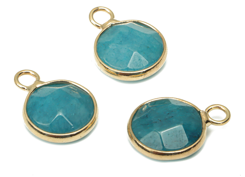 Blue Apatite Faceted Round Earring Charms - Brass Circle Pendant - Natural Stone - Gold Tone Plated Brass – 15.3x11.3x5.5mm – NS1685D - DOMEDBAZAAR