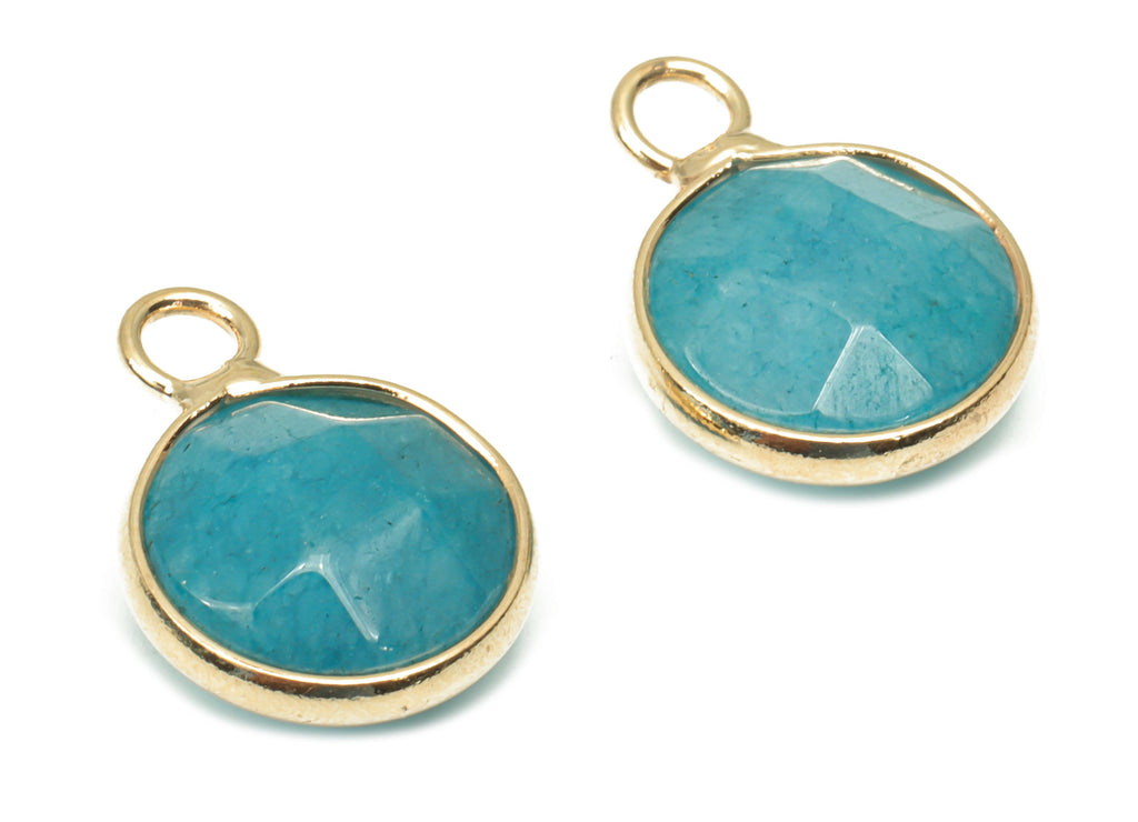 Blue Apatite Faceted Round Earring Charms - Brass Circle Pendant - Natural Stone - Gold Tone Plated Brass – 15.3x11.3x5.5mm – NS1685D - DOMEDBAZAAR