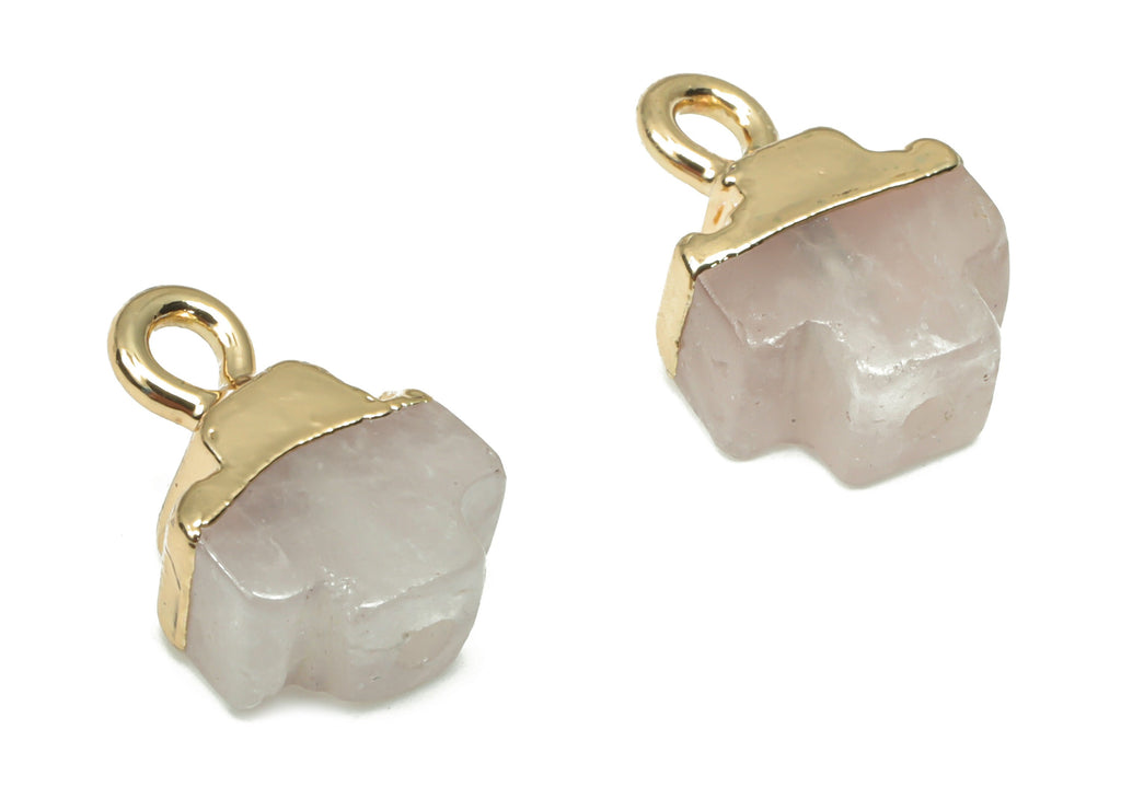 Rose Quartz Crystal Earring Charms - Brass Irregular Pendant - Natural Stone - Gold Tone Plated Brass – 12.03x8.72x5.3mm – NS1677B - DOMEDBAZAAR