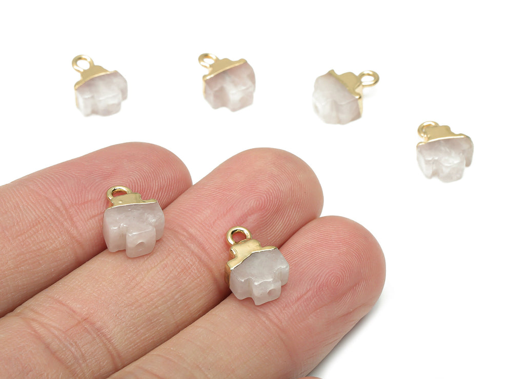 Rose Quartz Crystal Earring Charms - Brass Irregular Pendant - Natural Stone - Gold Tone Plated Brass – 12.03x8.72x5.3mm – NS1677B - DOMEDBAZAAR