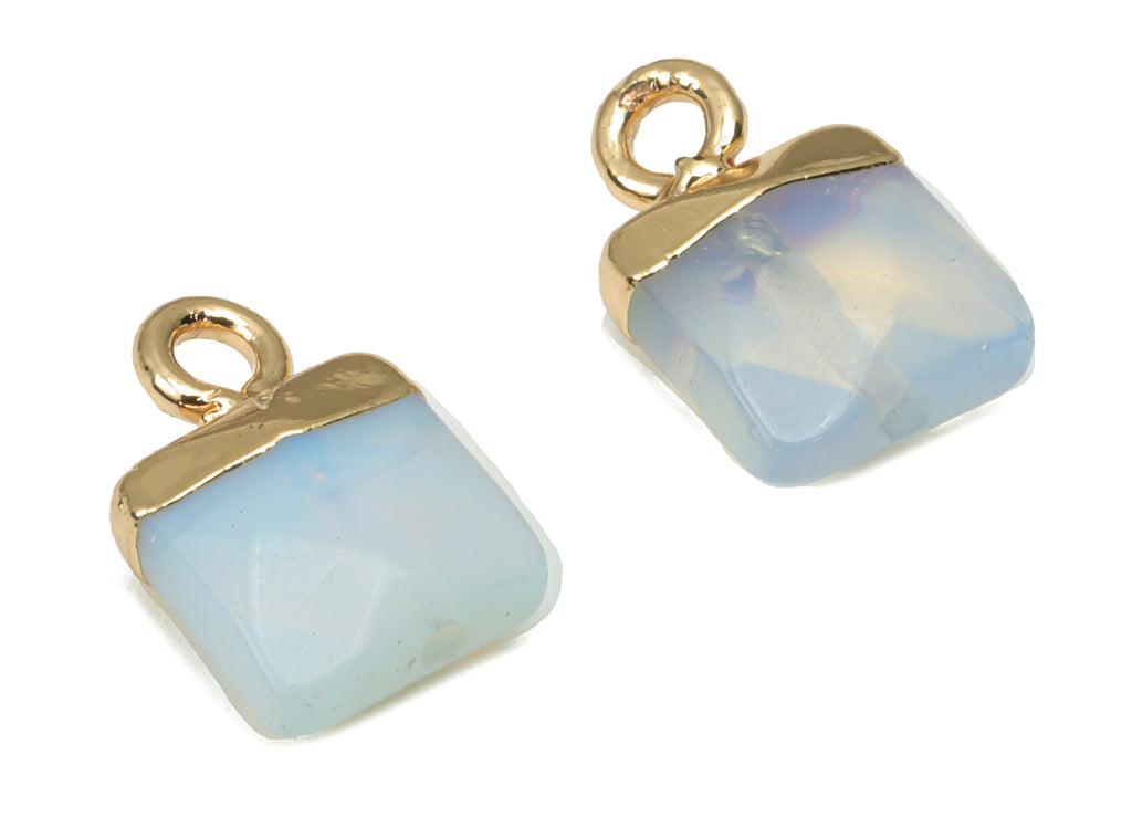 Opalite Faceted Square Earring Charms - Brass Square Pendant - Natural Stone - Gold Tone Plated Brass – 12.07x8.4x4.58mm – NS1679A - DOMEDBAZAAR