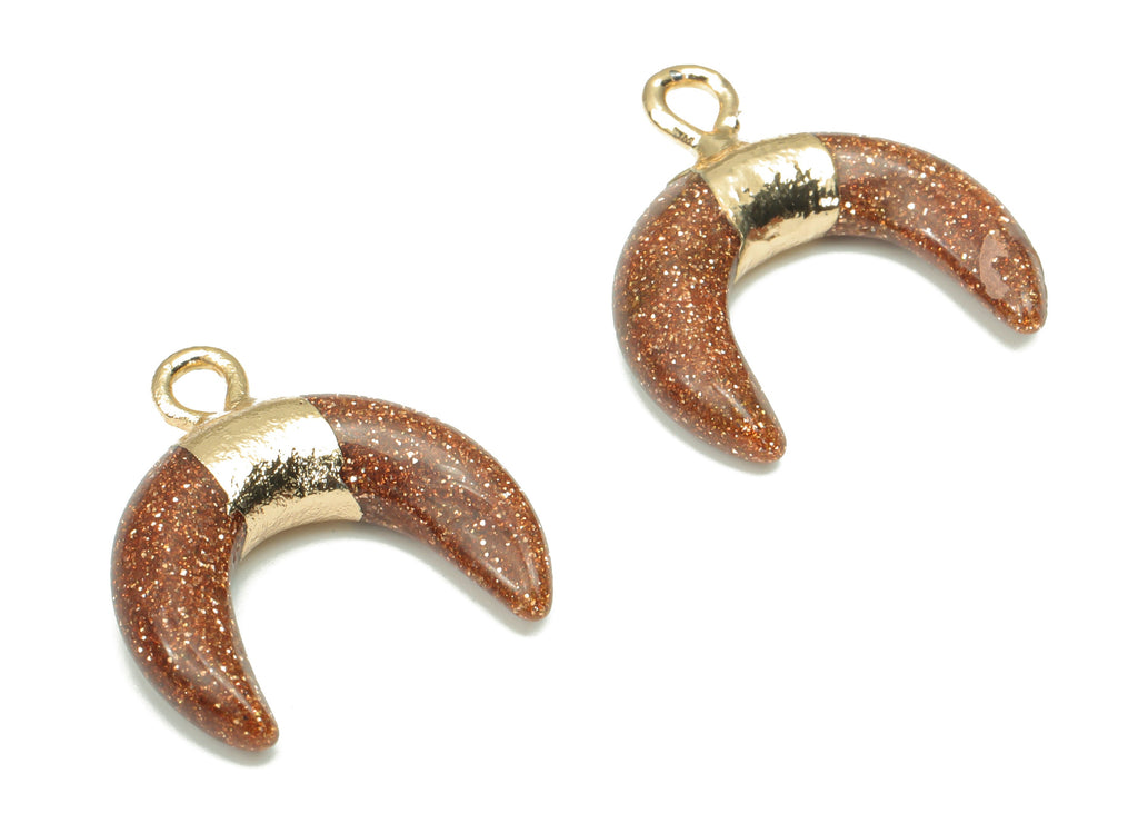 Goldstone Ox Horn Charms - Brass Crescent Pendant - Natural Stone - Gold Tone Plated Brass – Jewelry Supplies - 16.98x15.97x3.66mm – NS1686A - DOMEDBAZAAR