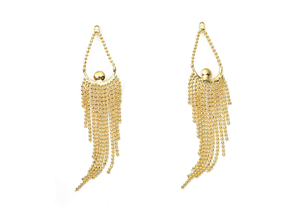 Brass Drop Ball Chain Tassel Earring Charms - Gold Tassel Chain Earrings – 18K Real Gold Plated Brass - Jewelry Making - 60x13x1mm- RGP4439 - DOMEDBAZAAR