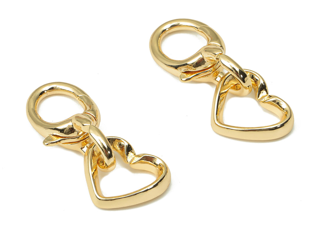 Brass Lobster Claw Clasp - Gold Heart Clasps - Brass Parrot Clasps - 18K Real Gold Plated Brass - Jewelry Making - 34x11.3x3.5mm - RGP4497 - DOMEDBAZAAR