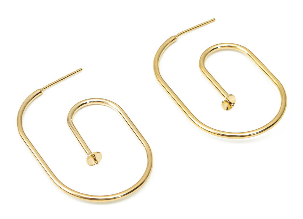 Brass Wire Earring Stud - Gold Wire Earring Post - 925 Silver Stud - 18k Real Gold Plated Brass - Jewelry Making - 37.4x24.5x1.5mm - RGP4440 - DOMEDBAZAAR