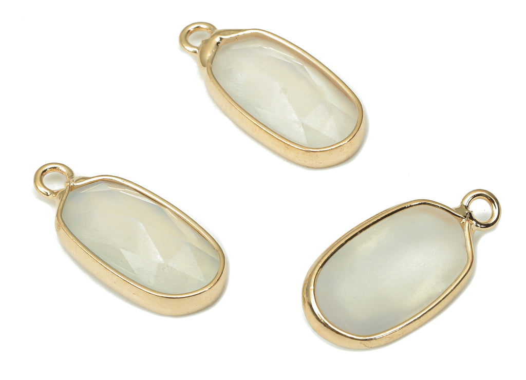 Opalite Oval Earring Charms - Brass Oval Pendant - Faceted Natural Stone - Gold Tone Plated Brass – Jewelry Making - 17.72x8.2x4mm – NS1853 - DOMEDBAZAAR