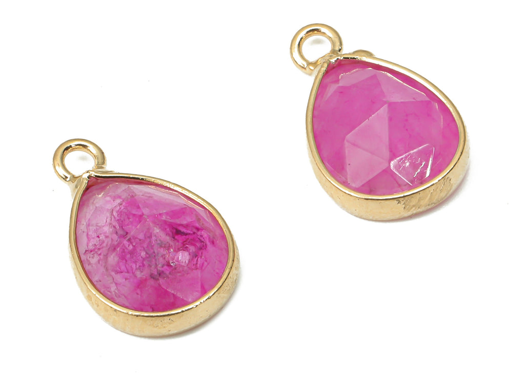 Pink Agate Gemstone Drop Charms - Brass Teardrop Pendant - Faceted Natural Stone - Gold Tone Plated Brass – 14.34x8.96x5.05mm – NS1851A - DOMEDBAZAAR
