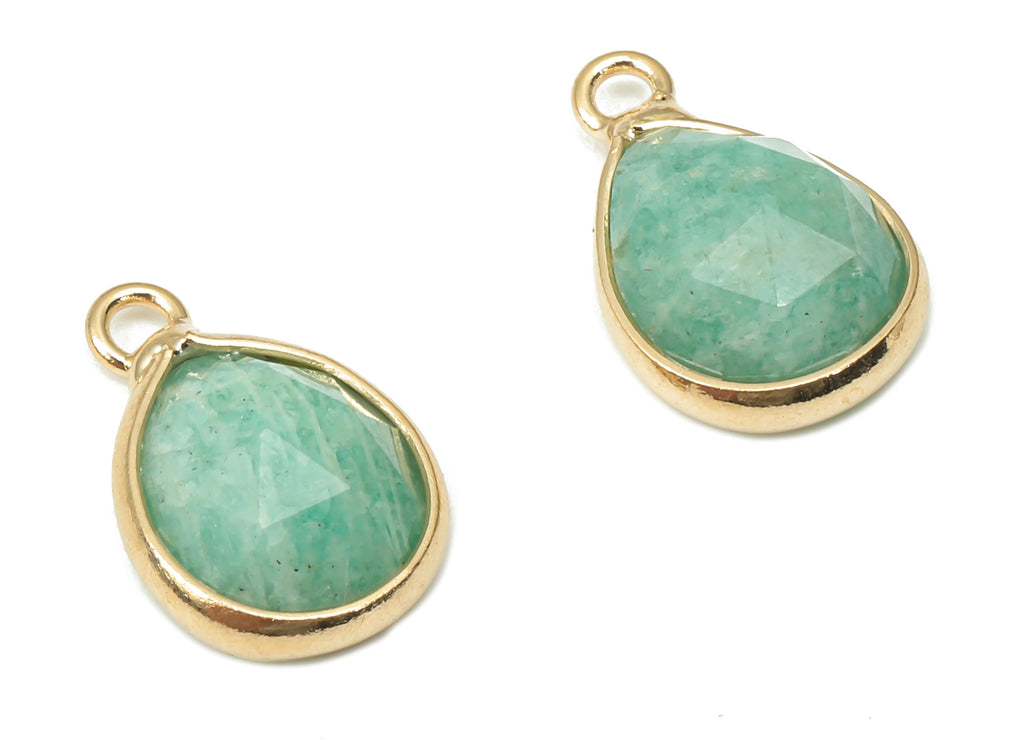 Amazonite Drop Earring Charms - Brass Teardrop Pendant - Faceted Natural Stone - Gold Tone Plated Brass – 14.34x8.96x5.05mm – NS1851D - DOMEDBAZAAR