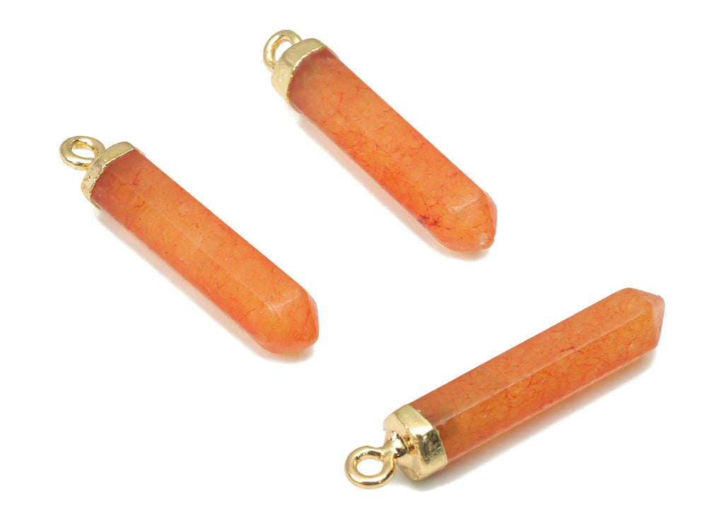 Orange Jade Spike Earring Charms - Iron Long Tower Pendant - Gold Tone Plated Iron – Jewelry Supplies - 31.7x5.7x5.7mm– NS1763B - DOMEDBAZAAR
