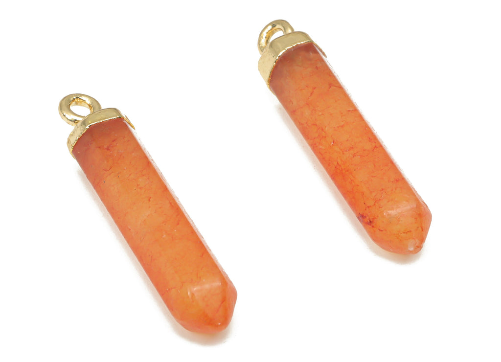 Orange Jade Spike Earring Charms - Iron Long Tower Pendant - Gold Tone Plated Iron – Jewelry Supplies - 31.7x5.7x5.7mm– NS1763B - DOMEDBAZAAR