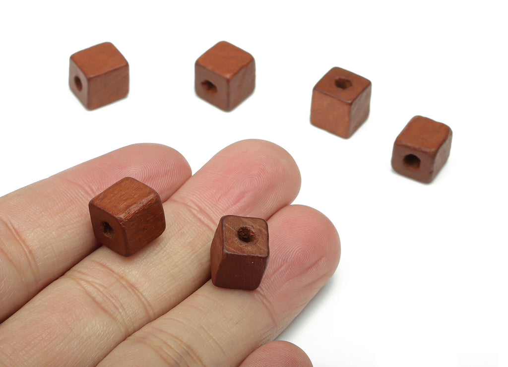 Hemu Wood Square Earring Connector - Hemu Wood Square Cube Beads - DIY Jewelry Making Supplies - 10.03x10.03x10.3mm - BB1211 - DOMEDBAZAAR