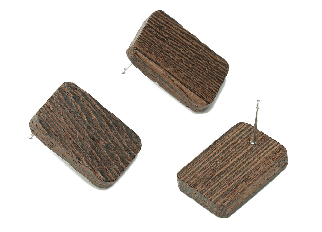 Wenge Wood Rectangle Earring Stud - Wenge Wood Rectangle Earring Post - Stainless Steel Stud - Jewelry Supplies - 21.55x14.3x4.2mm - BB1216 - DOMEDBAZAAR