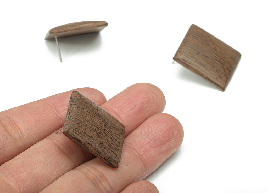 Wenge Wood Square Earring Stud - Wenge Wood Square Earring Post - Stainless Steel Stud - Jewelry Supplies - 25.36x25.36x5.1mm - BB1223 - DOMEDBAZAAR