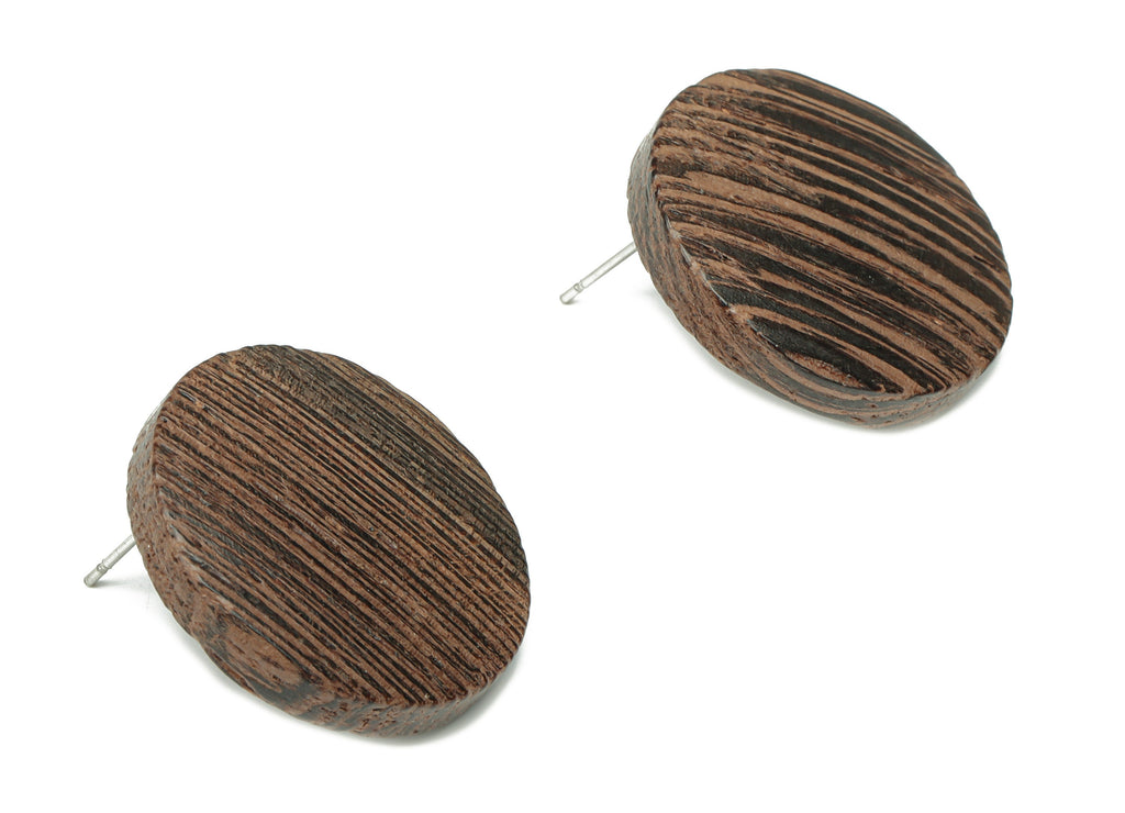 Wenge Wood Round Earring Stud - Wenge Wood Circle Earring Post - Stainless Steel Stud - Jewelry Supplies - 24.99x24.99x5.15mm - BB1215 - DOMEDBAZAAR