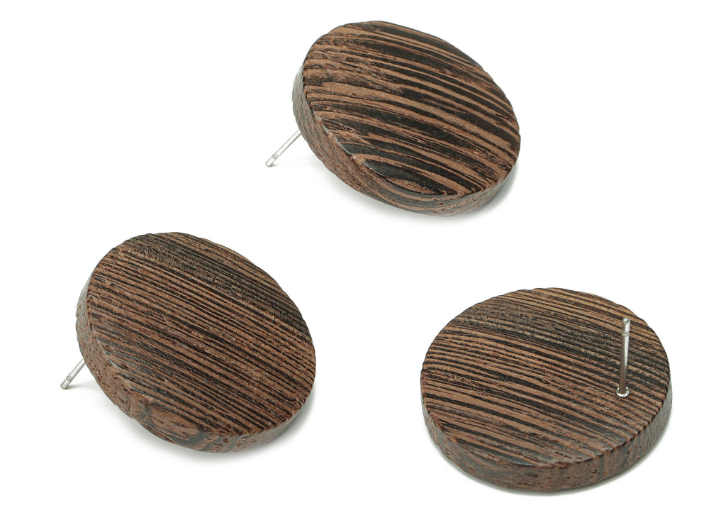 Wenge Wood Round Earring Stud - Wenge Wood Circle Earring Post - Stainless Steel Stud - Jewelry Supplies - 24.99x24.99x5.15mm - BB1215 - DOMEDBAZAAR