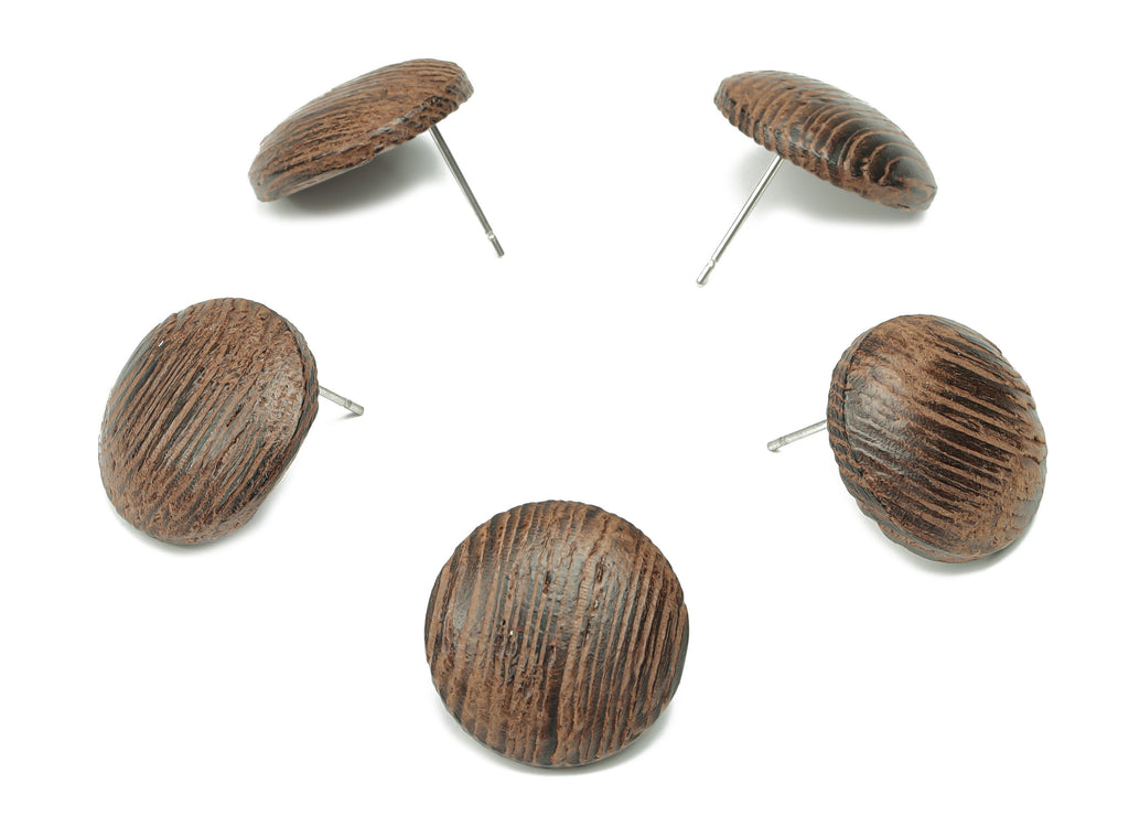 Wenge Wood Round Earring Stud - Wenge Wood Circle Earring Post - Stainless Steel Stud - Jewelry Supplies - 17.85x17.85x4.55mm - BB1217 - DOMEDBAZAAR